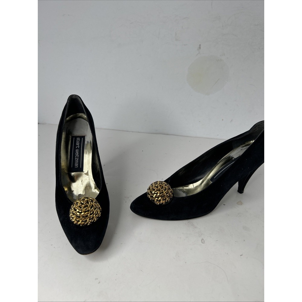 Stuart Weitzman for Mr Seymour Pumps Pointy Toe‎ Black Leather Suede Shoes 6 AA